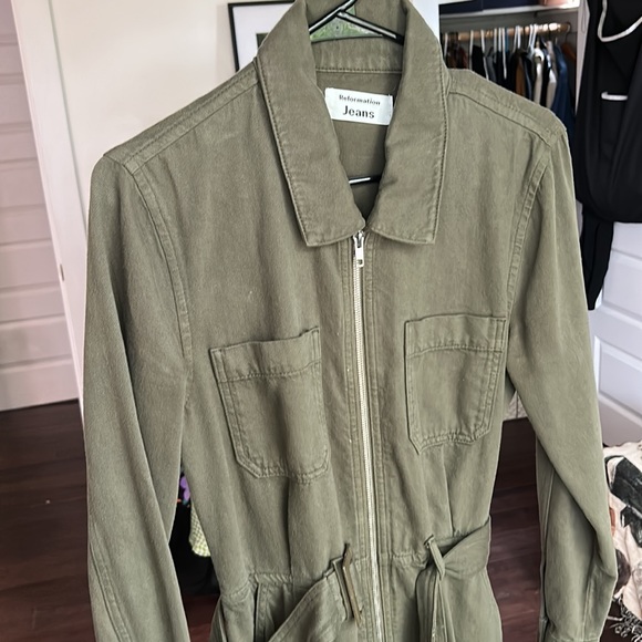 Reformation Army Green Belted Boilersuit Size 6 - Picture 3 of 5